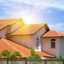 A view of typical vintage house with tile roof